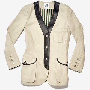 Girlboy Unisex Canvas Jacket Blazer Cotton Lambskin Leather Trim Small $1050